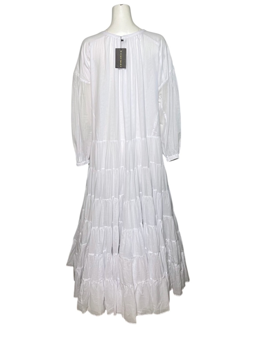 Erika Pena Ella White Tiered Maxi Dress Cotton Voile Button Front Boho OS NWT - Picture 3 of 9